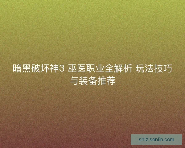 暗黑破坏神3 巫医职业全解析 玩法技巧与装备推荐