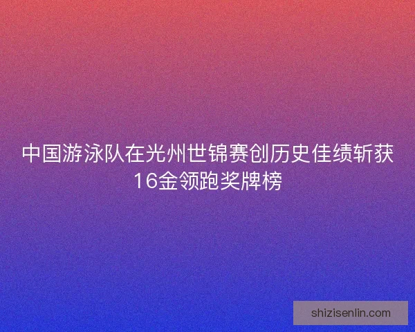 中国游泳队在光州世锦赛创历史佳绩斩获16金领跑奖牌榜
